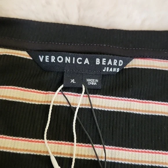 NWT Veronica Beard  Black Striped L/S V Neck Top-Size XL.​​​​​​​​ - Picture 4 of 5